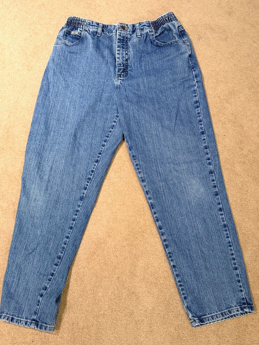 Lee Relaxed Fit Jeans Womens 14P Blue Denim Elastic Waistband Comfort Pants